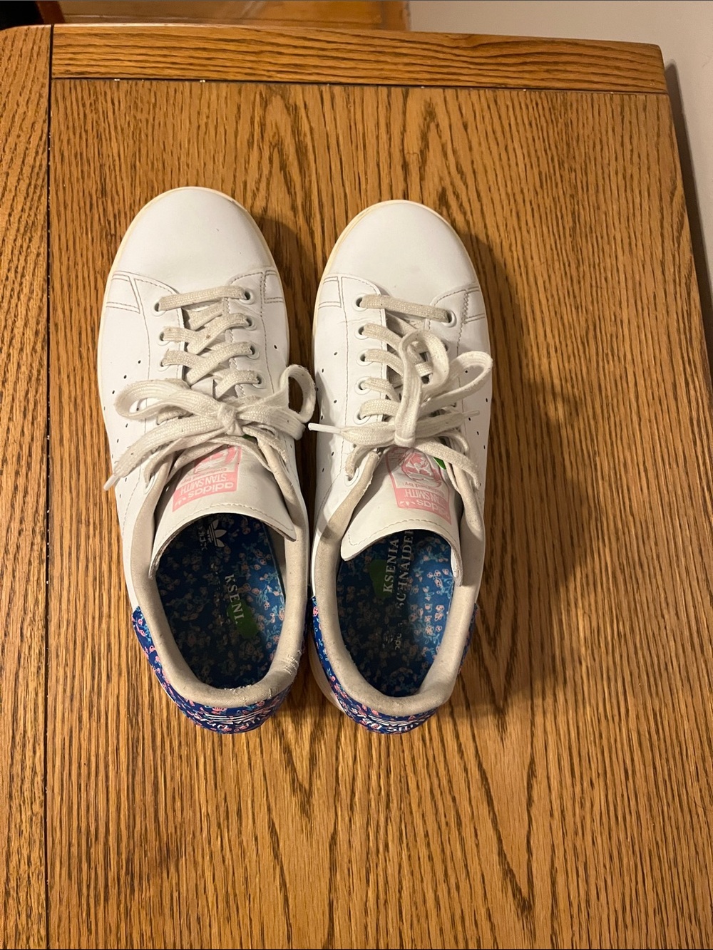 adidas White Sneakers with Blue Floral Heel